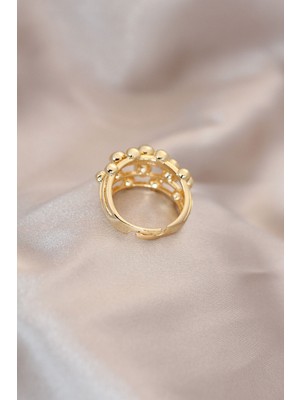 Ayarlamalı Gold Renk Metal Bombeli Boluncuk Model Yüzük - Lisinya