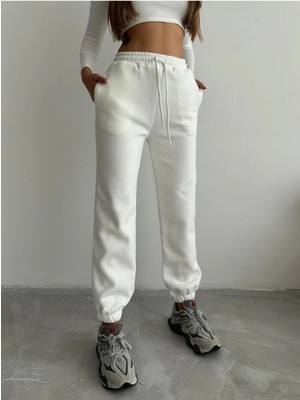 3 Iplik Şardonlu Paça Lastikli Eşofman Beyaz IS001