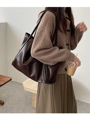 Rivina Kadın Basic Model Yumuşak Deri Büyük Boy Günlük El & Omuz & Kol Çantası Kahverengi
