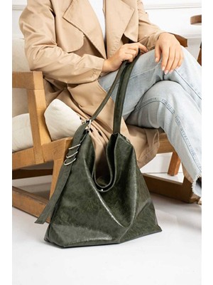 Rivina Kadın Halka Detay Büyük Boy El Kol Omuz Çantası Yumuşak Deri Vintage