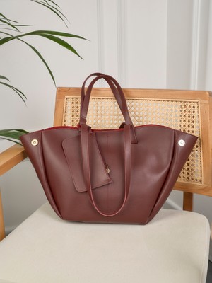 Rivina Vera Kadın Mıknatıs Kapaklı Cüzdan Detaylı Geniş Kapasiteli Tote El ve Omuz Çantası Bordo