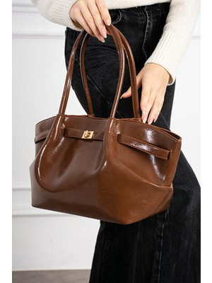 Rivina Kadın Premium Özel Kilit Aksesuarlı Vizon El ve Omuz Çantası Vizon