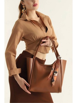 Rivina Kadın Fularlı Büyük Boy El Kol ve Omuz Tote Çanta