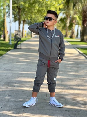 Little Boys Fermuarlı Kargo Cepli 2 Li Eşofman Takım Erkek Çocuk