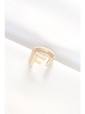 F Harfli Altın Renk Ayarlanabilir Yüzük - Lisinya