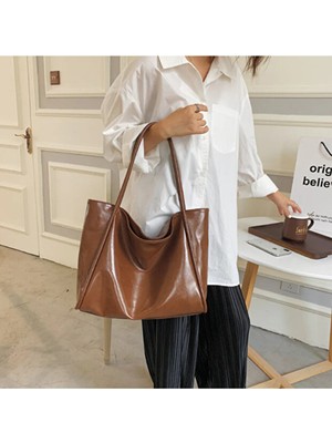 Rivina Kadın Basic Model Yumuşak Deri Büyük Boy Günlük El & Omuz & Kol Çantası Taba