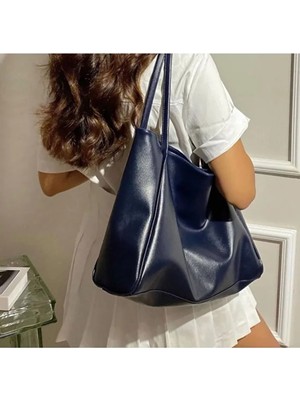 Rivina Kadın Basic Model Yumuşak Deri Büyük Boy Günlük El & Omuz & Kol Çantası Lacivert
