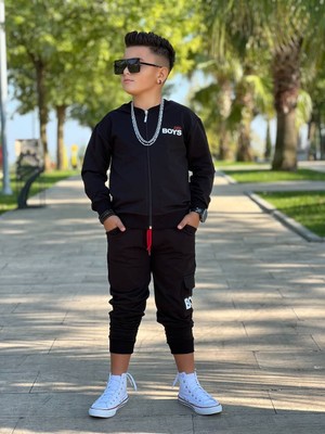 Little Boys Fermuarlı Kargo Cepli 2 Li Eşofman Takım Erkek Çocuk