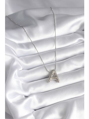 316L Çelik Gümüş Renk Bubble "a" Harf Model Kadın Kolye - Lisinya