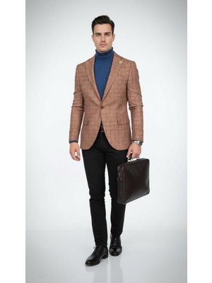 Plus Scorpion Ekoseli Slim Fit Erkek Blazer Ceket – Şık Modern Tasarım, Tek Düğmeli