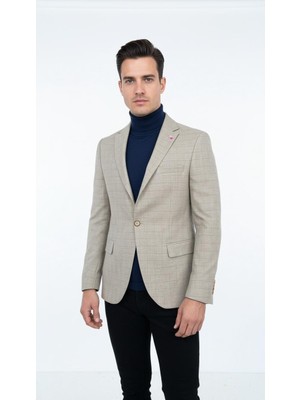Plus Scorpion Ekoseli Slim Fit Erkek Blazer Ceket – Şık Modern Tasarım, Tek Düğmeli