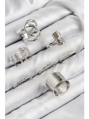 Shopwave Pirinç Yaprak Model Gümüş Renk Kadın Yüzük Kombin Set