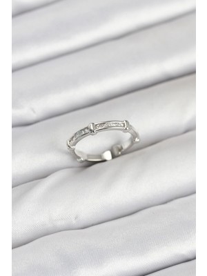 Shopwave Pirinç Gümüş Renk Kemik Model Zirkon Taşlı Kadın Yüzük