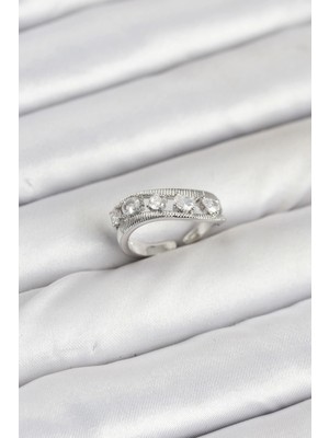 Shopwave Pirinç Gümüş Renk Zirkon Taşlı Kadın Yüzük