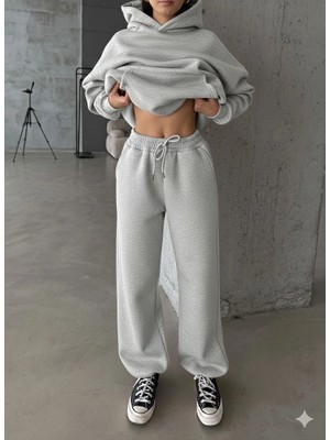 3 Iplik Şardonlu Lastik Paça Eşofman Gri P510439