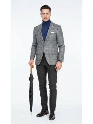 Plus Scorpion Ekoseli Slim Fit Erkek Blazer Ceket – Şık Modern Tasarım, Tek Düğmeli