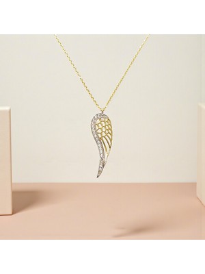 Nova Grup Melek Kanadı Figürlü Zirkon Taşlı 14 Ayar Altın Kolye