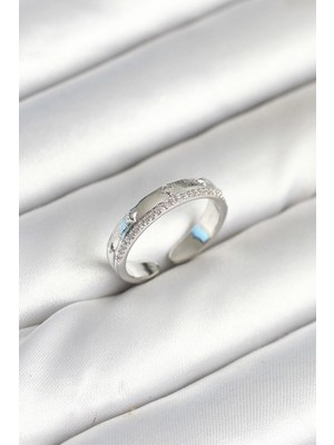 Shopwave Gümüş Renk Şerit Zirkon Taşlı Kadın Yüzük
