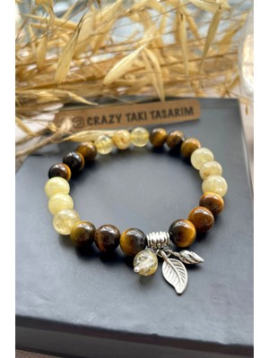 Crazy Takı Tasarım 8 mm Kaplan Gözü ve Rutil Kuvars Kadın Bileklik