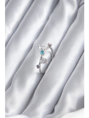 Shopwave Gümüş Renk Renkli Zirkon Taşlı Kadın Yüzük