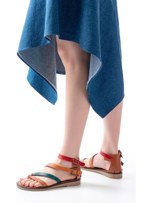 205-039 Taba Multi Bilekten Bağlamalı Parmak Arası Kadın Sandalet