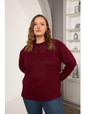 Rmg Büyük Beden Kol ve Yaka Ajur Desenli Büyük Beden Triko