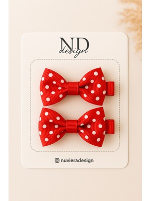 Nuviera Design Kırmızı Puantiyeli Klips Toka - 2'li Set