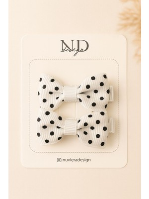 Nuviera Design Beyaz Puantiyeli Klips Toka - 2'li Set