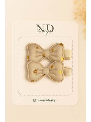 Nuviera Design Bej Kalpli Fiyonk Saç Klipsi – 2’li Set