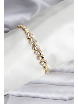 14K Gold Renk Kaplama Kalp Model cm Kadın Bileklik - Lisinya