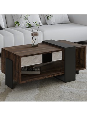 İnarch Dizayn Meleni Orta Sehpa – 90 cm Modern Tasarım – Raflı, Ceviz / Antrasit