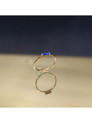 Gümüş Safir Baget Tek Taş Yüzük-Minimal Eklem Yüzügü