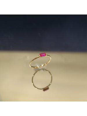 Gümüş Ruby (Yakut) Baget Tek Taş Yüzük-Minimal Eklem Yüzügü