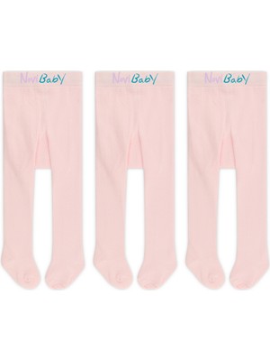 Novibaby 3'lü Bebek Pamuklu Külotlu Çorap, Çocuk Yenidoğan Pamuk Kız Erkek Okul Çorabı, Beyaz Ekru Pembe