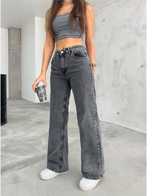 Flexifit Yüksek Bel Kadın Palazzo Kot Pantolon – Siyah Esnek Denim Kumaş, Düz Bol Paça, Rahat Kalıp Modern Jean
