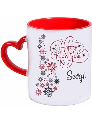 Biresimden Happy New Year Isimli Yılbaşı Yeni Yıl Hediyesi Kalp Kulplu Kupa Bardak