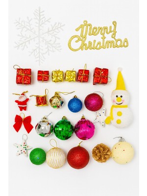 Deco Elit 25 Parça Büyük Boy Yılbaşı Ağacı Süs Seti – Renkli Noel Süsleri, Hediye Kutuları, Toplar ve Figürler