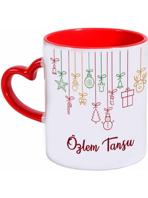 Biresimden Isimli Yeni Yıl Hediyesi Kalp Kulplu Yılbaşı Kupa Bardak