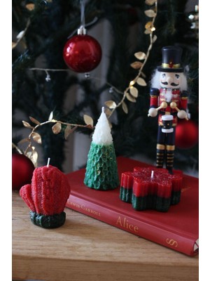 Cacagift Design Yılbaşına Özel 3'lü Setli Mum Eldiven,Çam Ağacı Çiçek Dekorlu