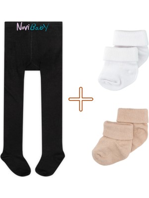 Novibaby Bebek ve Çocuk Pamuklu Külotlu Çorap & 2'li Yenidoğan Bambu Bebek Çorap Seti, Yumuşak, Esnek Yapılı