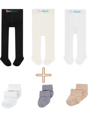 Novibaby 3'lü Bebek ve Çocuk Pamuklu Külotlu Çorap & Yenidoğan Bambu Bebek Çorap Seti, Yumuşak, Esnek Yapılı