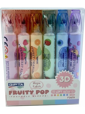 Tüftürük Gıpta Fruitty Meyve Kokulu Çift Uçlu 6'lı Fosforlu Kalem