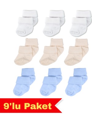 Novibaby 9'lu Bambu Yenidoğan Bebek Çorap, Kız Erkek Çocuk Çorabı, Beyaz Ekru Pembe Çok Renkli