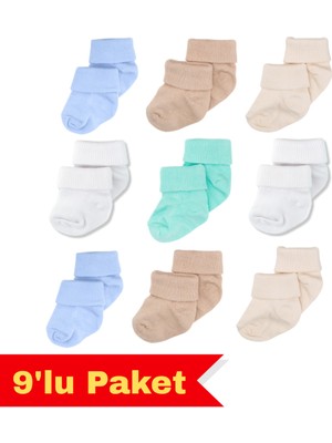 Novibaby 9'lu Bambu Yenidoğan Bebek Çorap, Kız Erkek Çocuk Çorabı, Beyaz Ekru Pembe Çok Renkli