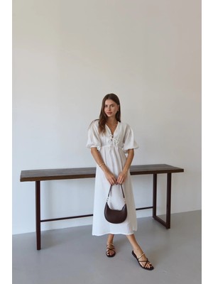 Evyora Kısa Kollu Müslin Elbise Beyaz Pt