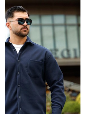 Mencod Likralı Yarım Oversize Cepli Kaşe Gömlek
