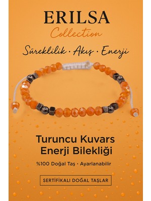Erilsa Sertifikalı Süreklilik Akış Enerji Bilekliği – Turuncu Kuvars ve Terahertz Doğal Taş 4 mm