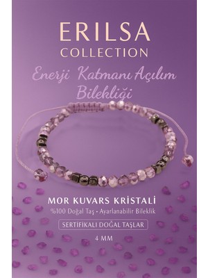 Erilsa Sertifikalı Enerji Katmanı Açılım Aktivasyon Bilekliği – Mor Kuvars Kristali ve Terahertz Doğal Taş
