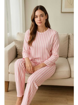Tenra Kadın Pijama Takımı Pembe Çizgili