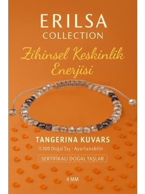 Erilsa Sertifikalı Zihinsel Keskinlik Enerjisi Bilekliği – Tangerina Kuvars ve Terahertz Doğal Taş 4 mm
